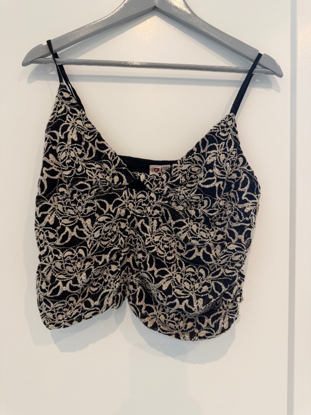 Anthropologie Dolan Crop Top Black & Cream Adjustable Straps Floral Pattern L